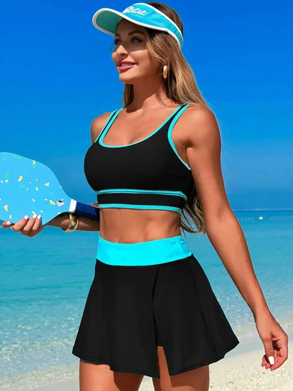Scoop Neck Top and Skirt Swim Set