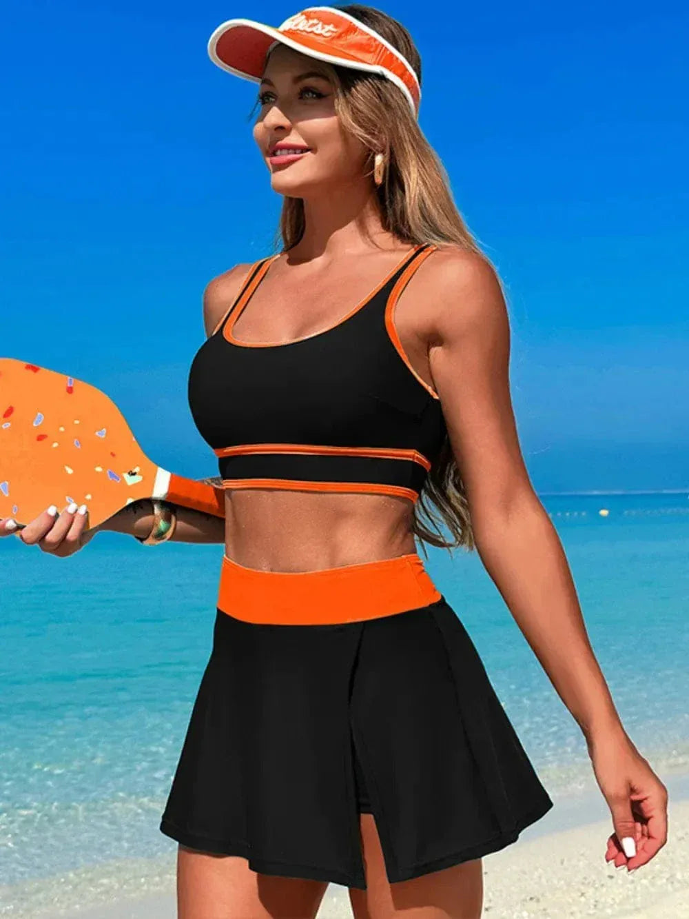 Scoop Neck Top and Skirt Swim Set