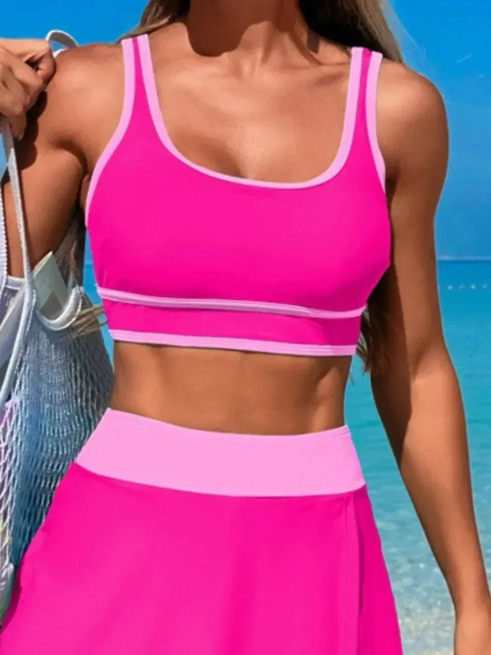 Scoop Neck Top and Skirt Swim Set
