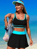 Scoop Neck Top and Skirt Swim Set Black/Blue / S