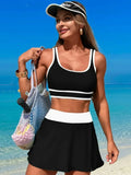 Scoop Neck Top and Skirt Swim Set Black / S
