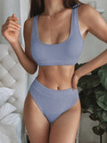 Scoop Neck Wide Strap Two-Piece Swim Set Light Blue / S