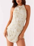 Sequin Beaded Halter Neck Dress Ivory / S