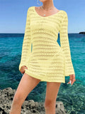 Sheer Crochet Knit Mini Cover Up Dress Yellow / S