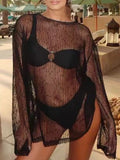 Sheer Knit Long Sleeve Cover-Up Black / One Size
