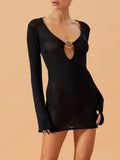 Sheer Knit Mini Cover Up Dress Black / S