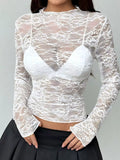Sheer Lace Long Sleeve Top White / S