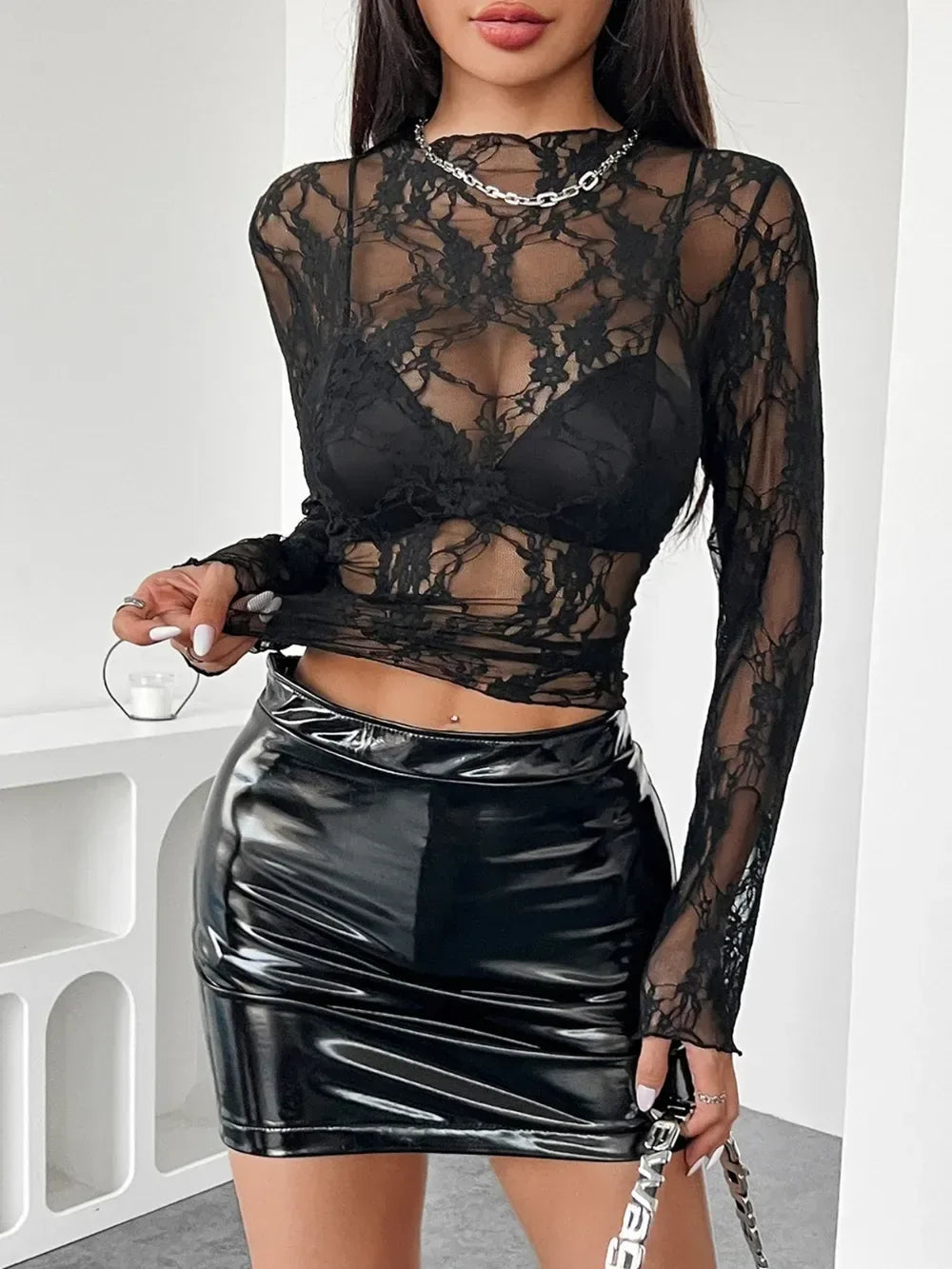 Sheer Lace Tops for Women