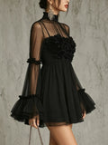 Sheer Mesh Flare-Sleeve Mini Dress - product view 3