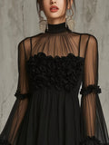 Sheer Mesh Flare-Sleeve Mini Dress - product view 4
