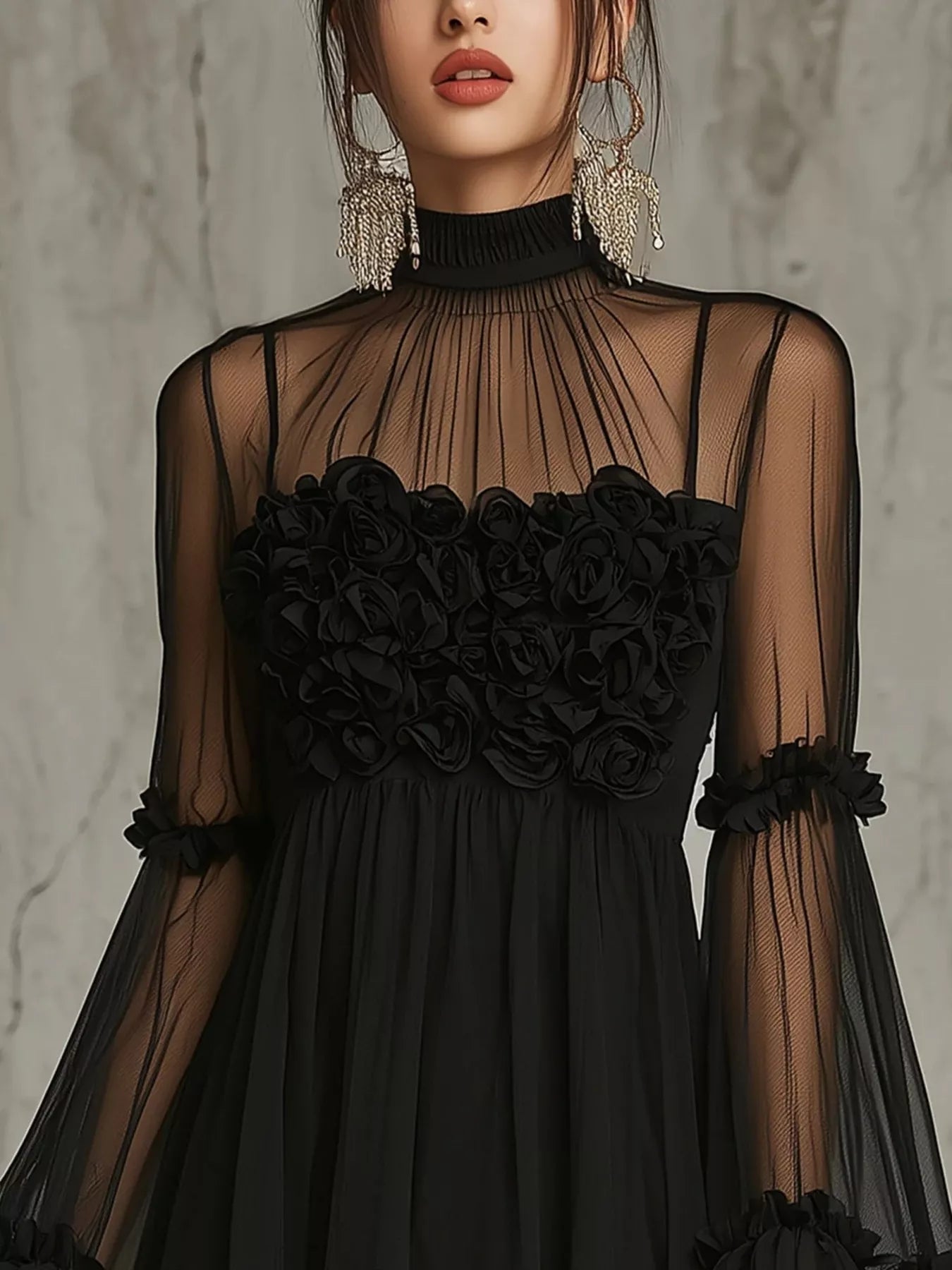 Sheer Mesh Flare-Sleeve Mini Dress - product view 4