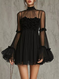 Sheer Mesh Flare-Sleeve Mini Dress - product view 1