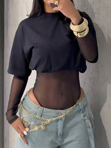 Bodysuit transparent en maille à manches longues