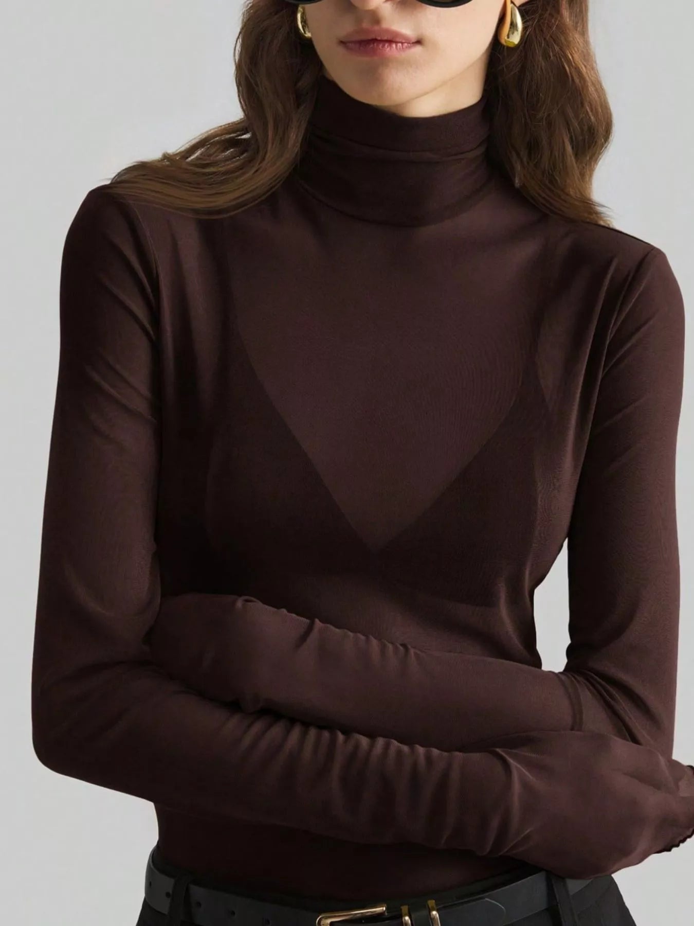 Sheer Mesh Turtleneck Top