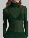 Sheer Mesh Turtleneck Top