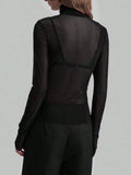 Sheer Mesh Turtleneck Top