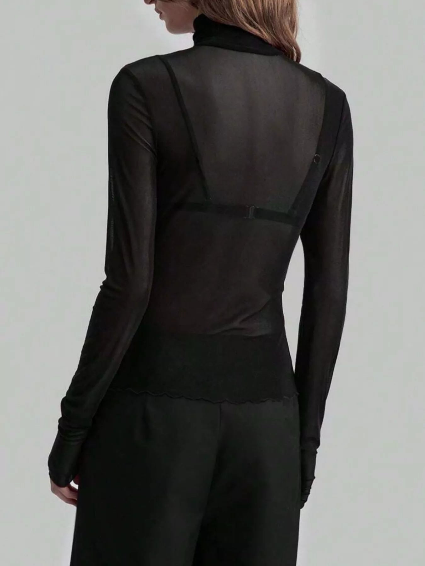 Sheer Mesh Turtleneck Top