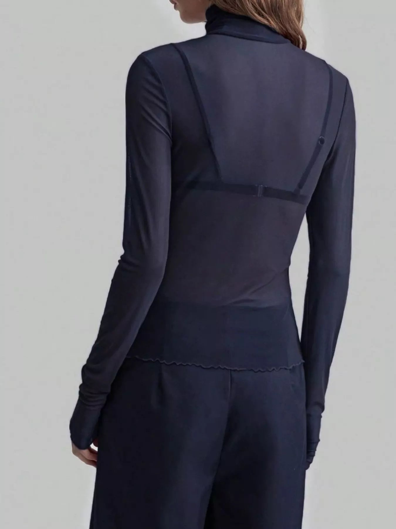 Sheer Mesh Turtleneck Top