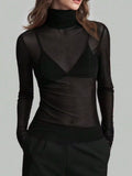 Sheer Mesh Turtleneck Top