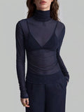 Sheer Mesh Turtleneck Top
