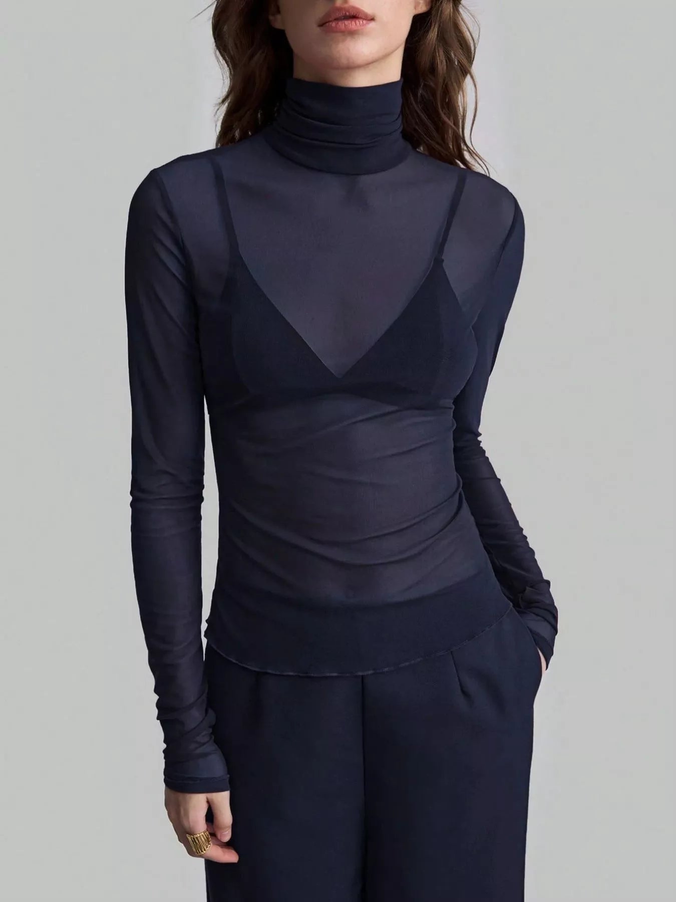 Sheer Mesh Turtleneck Top