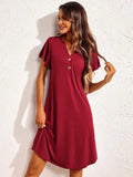 Short Sleeve Lounge Dress Burgundy / S