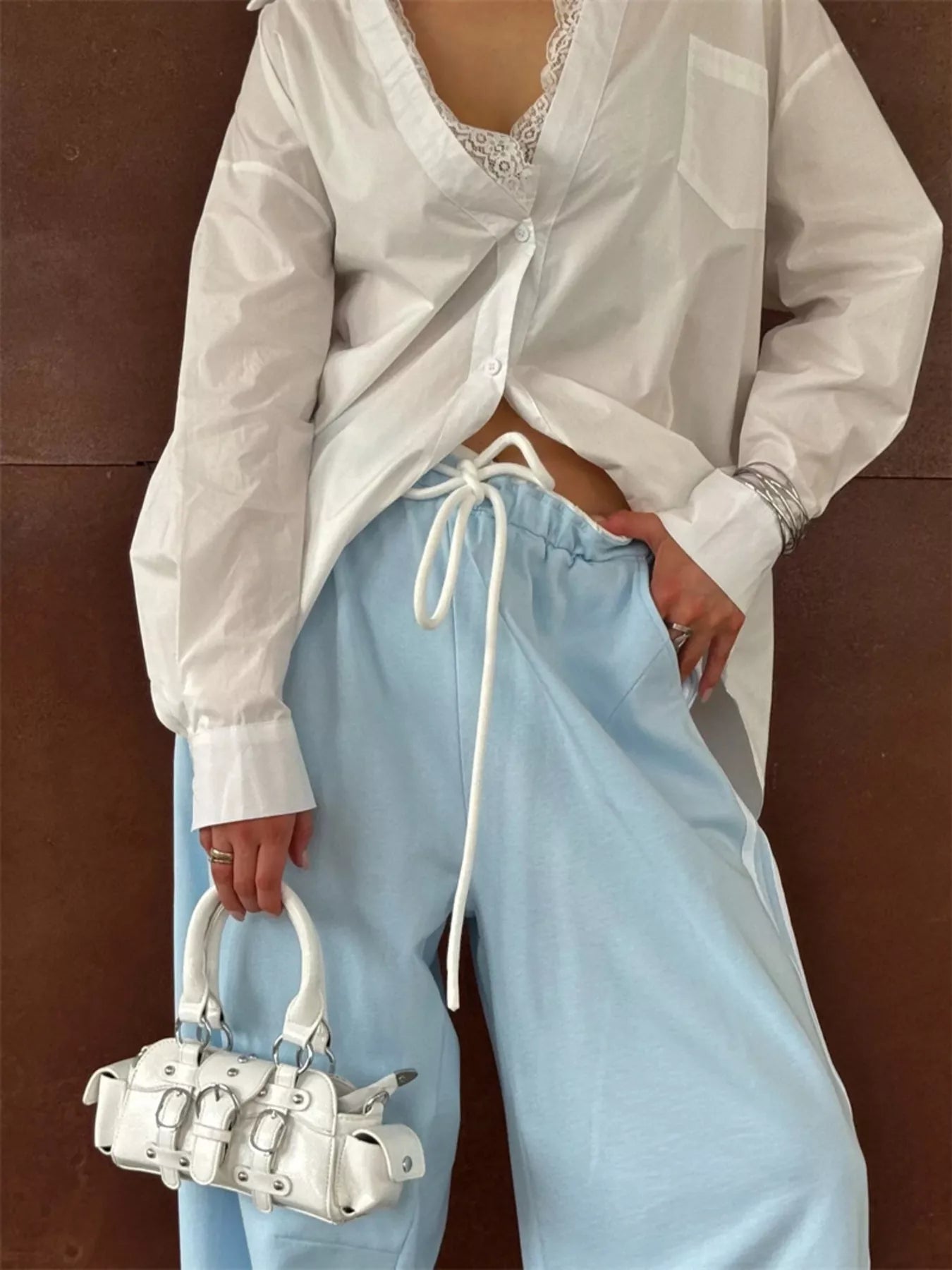 Side Stripes High-Waisted Wide-Leg Sweatpants