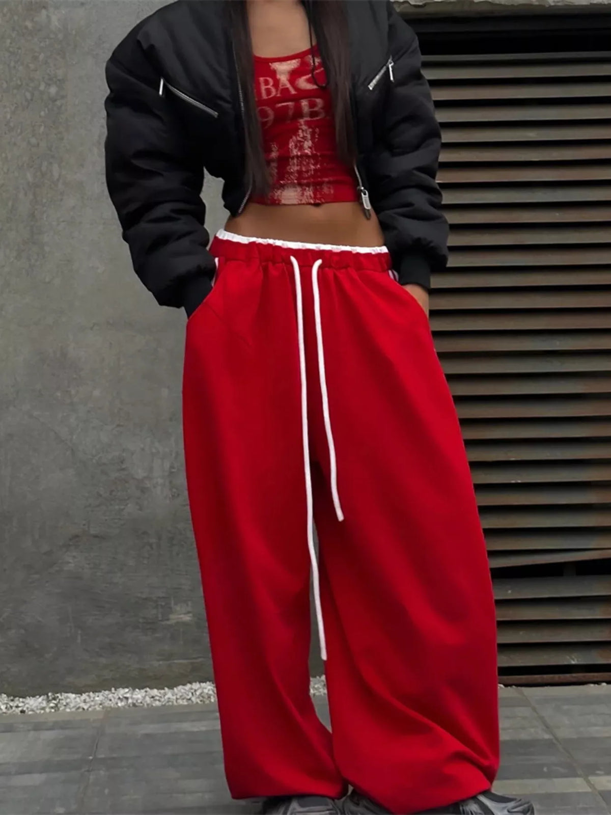 Side Stripes High-Waisted Wide-Leg Sweatpants
