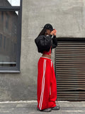 Side Stripes High-Waisted Wide-Leg Sweatpants