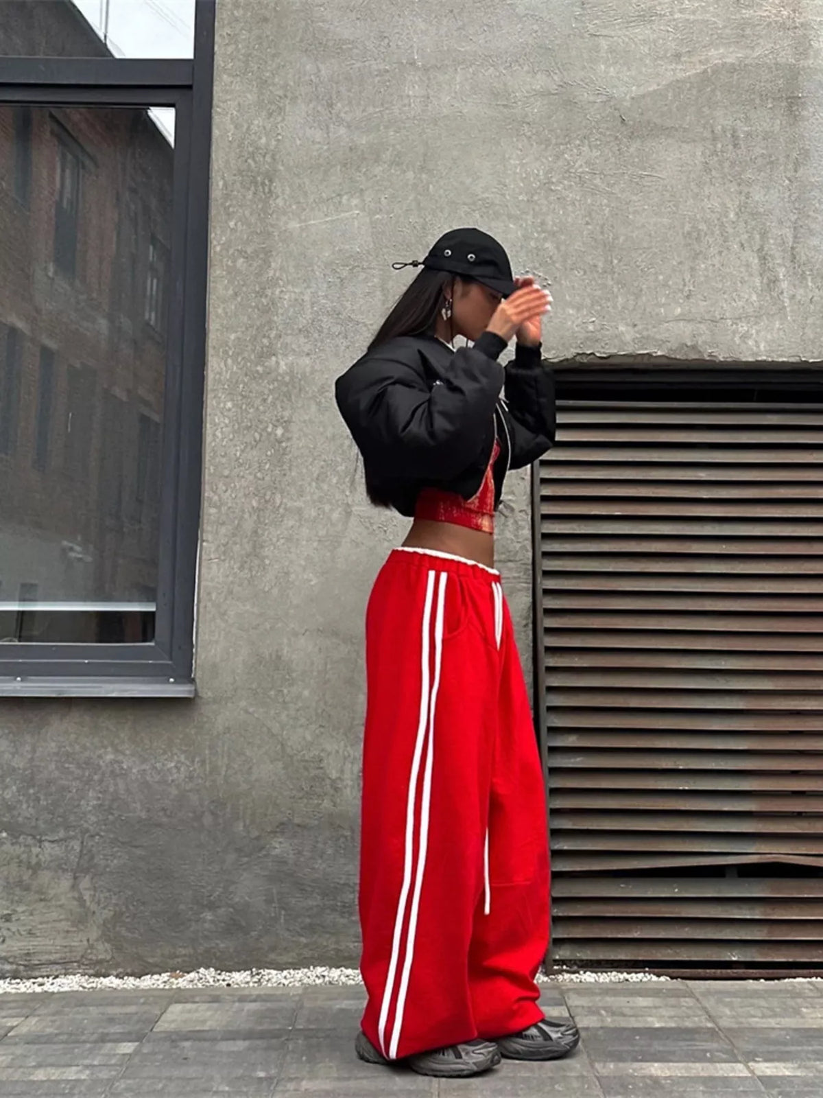 Side Stripes High-Waisted Wide-Leg Sweatpants