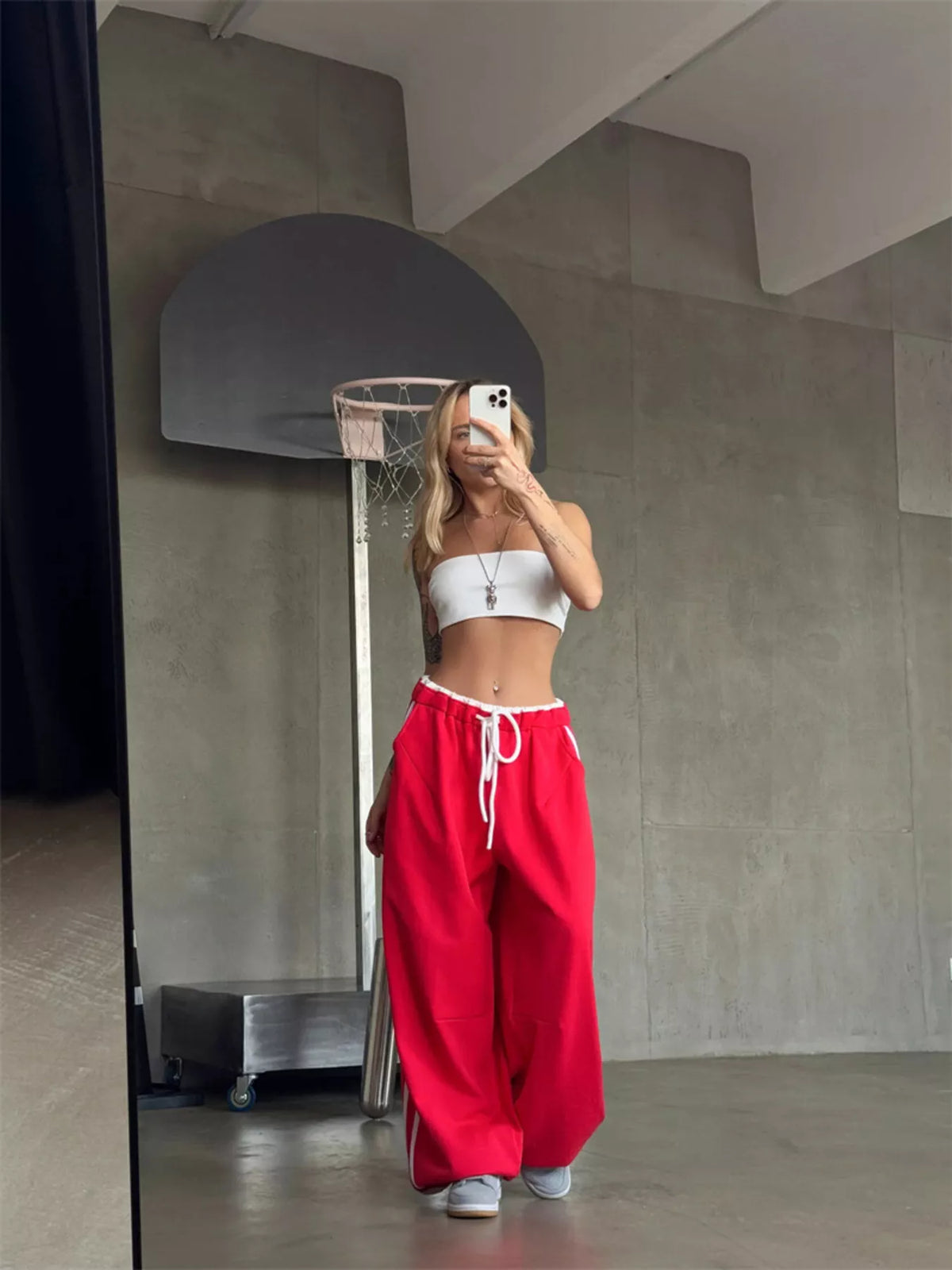 Side Stripes High-Waisted Wide-Leg Sweatpants