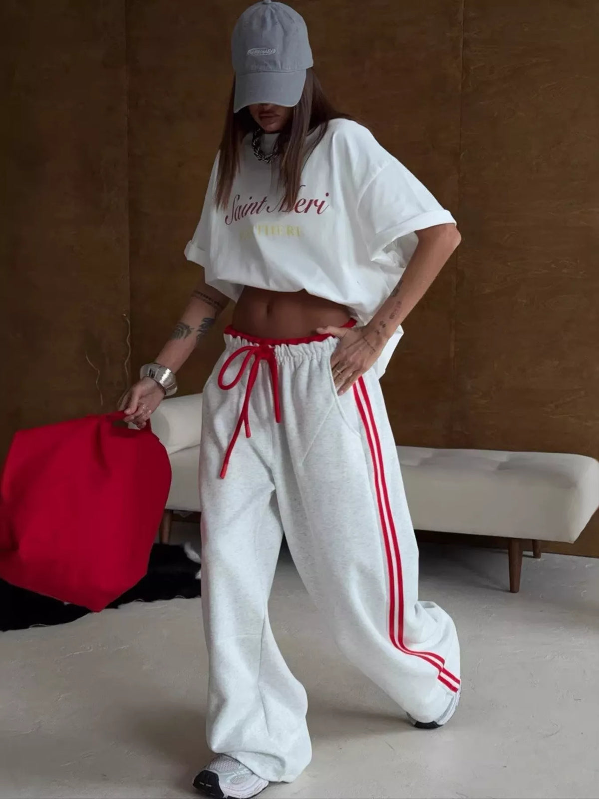 Side Stripes High-Waisted Wide-Leg Sweatpants