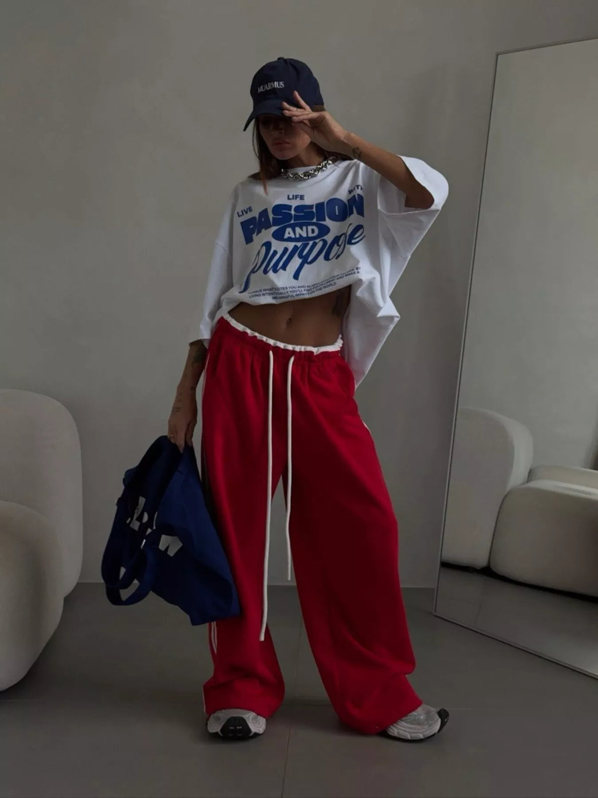 Side Stripes High-Waisted Wide-Leg Sweatpants