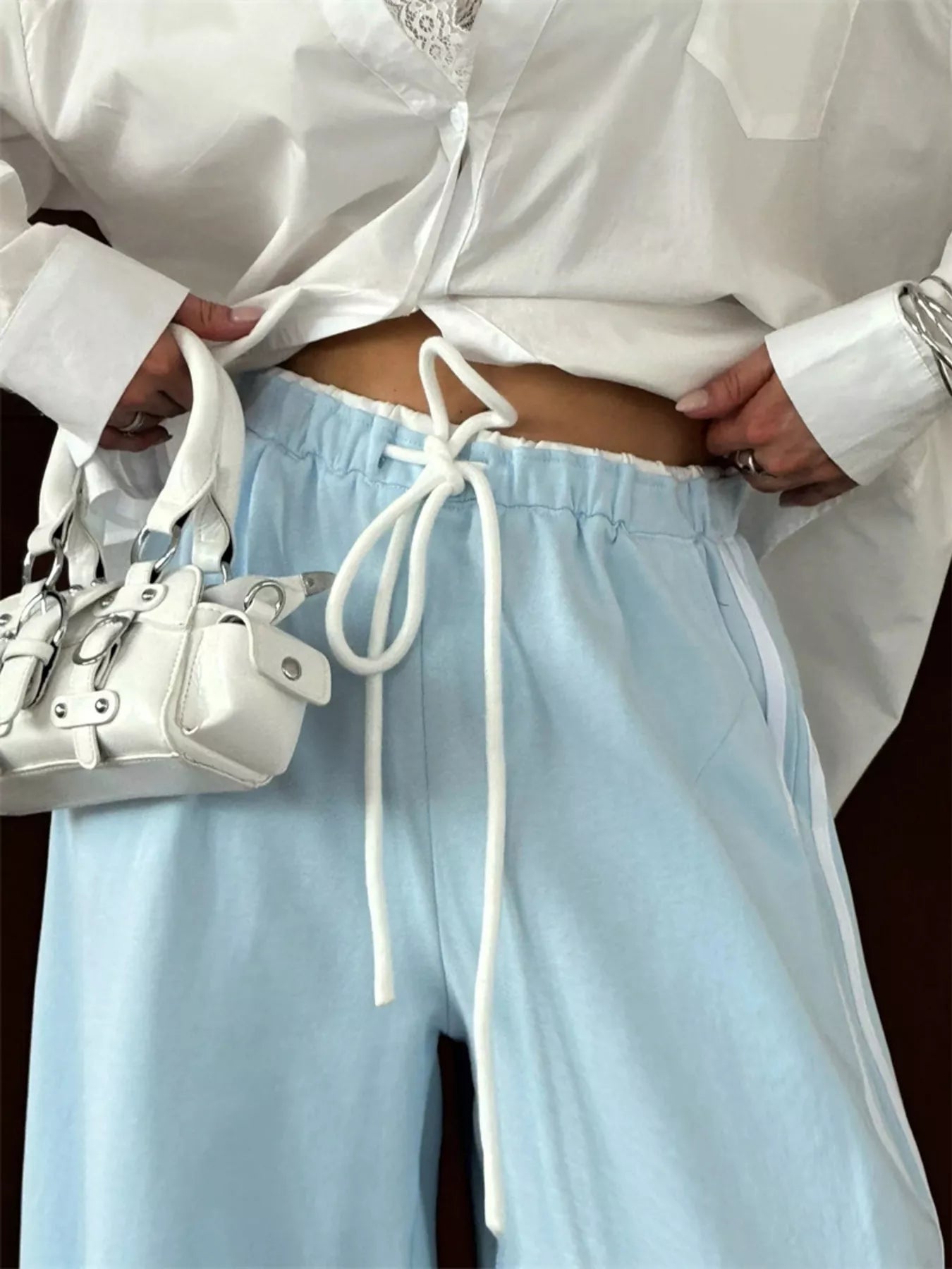 Side Stripes High-Waisted Wide-Leg Sweatpants