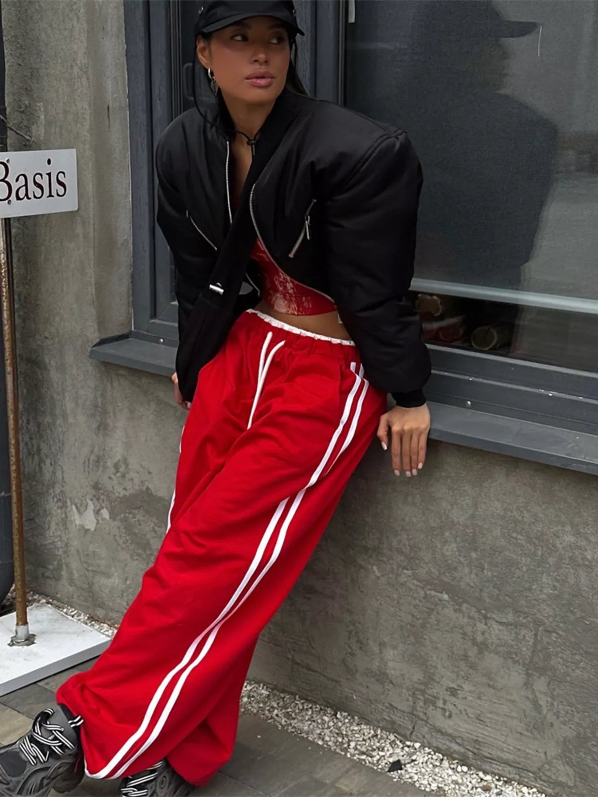 Side Stripes High-Waisted Wide-Leg Sweatpants