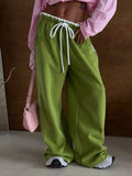 Side Stripes High-Waisted Wide-Leg Sweatpants Green / S