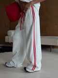Side Stripes High-Waisted Wide-Leg Sweatpants Light Gray / S