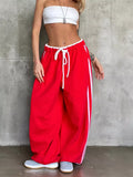 Side Stripes High-Waisted Wide-Leg Sweatpants Red / S