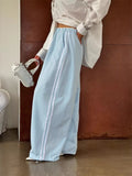 Side Stripes High-Waisted Wide-Leg Sweatpants Sky Blue / S