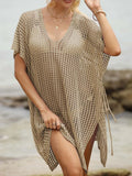Side Tied V-Neck Cover-Up Tan / One Size