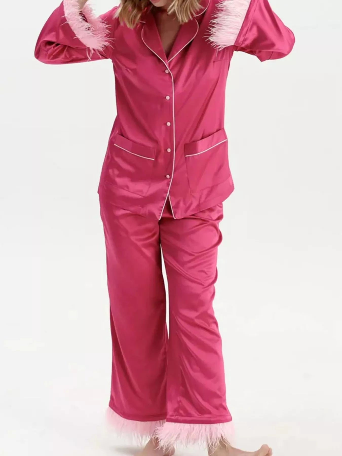 Silky Button Up Top and Pants Lounge Set