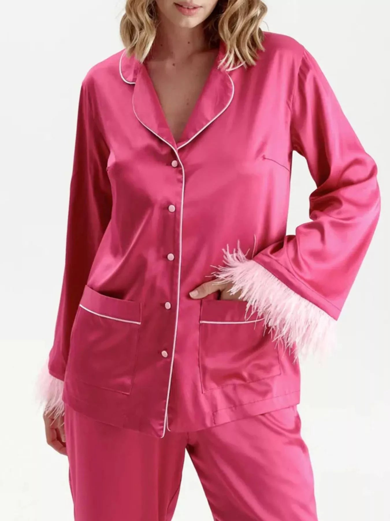 Silky Button Up Top and Pants Lounge Set