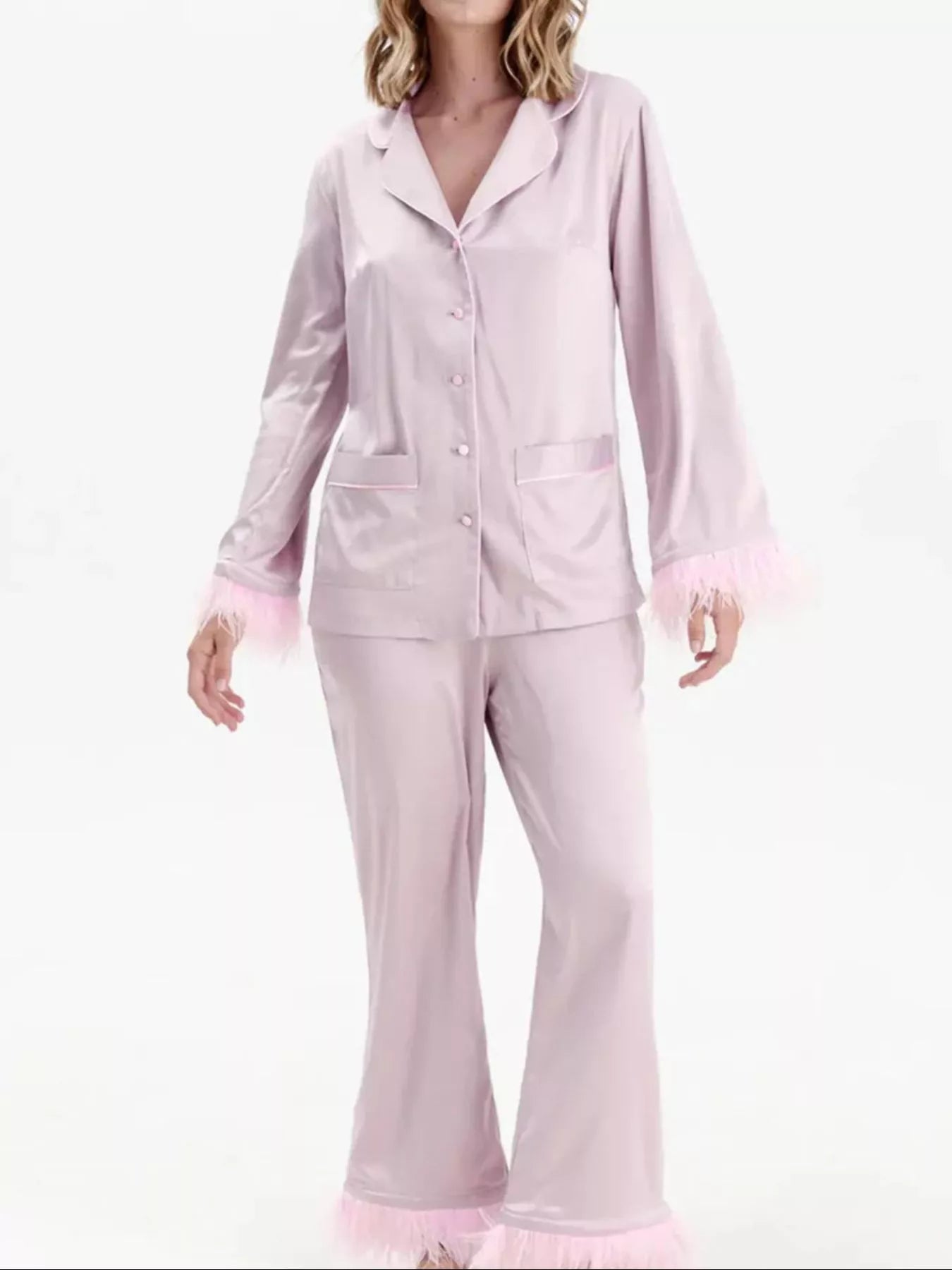 Silky Button Up Top and Pants Lounge Set