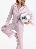 Silky Button Up Top and Pants Lounge Set Pink / S