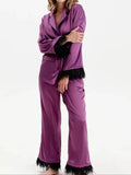 Silky Button Up Top and Pants Lounge Set Purple / S