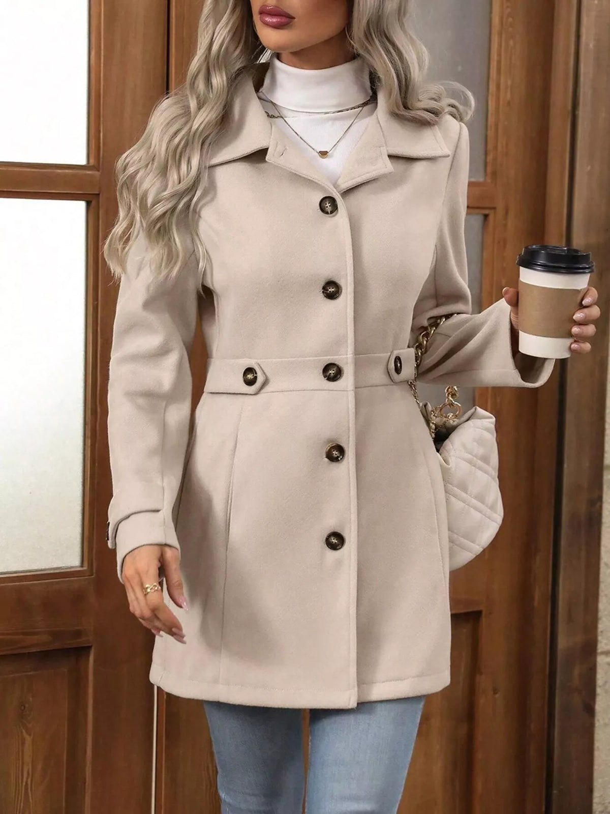 Single-Breasted Long Sleeve Coat
