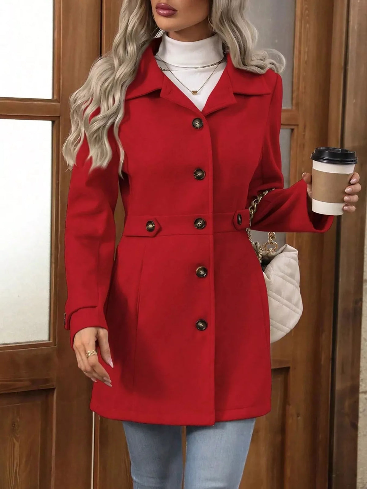 Single-Breasted Long Sleeve Coat