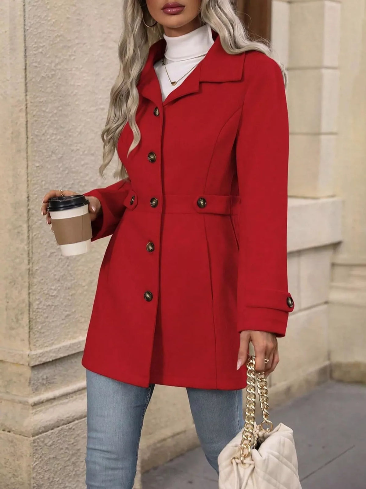 Single-Breasted Long Sleeve Coat