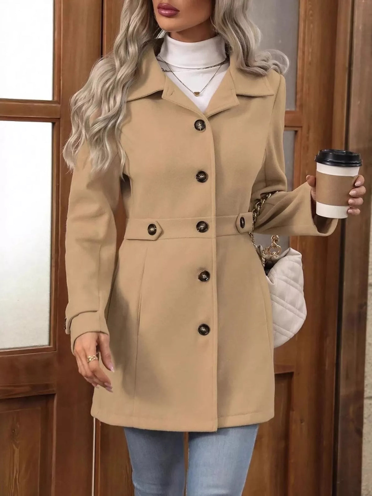 Single-Breasted Long Sleeve Coat