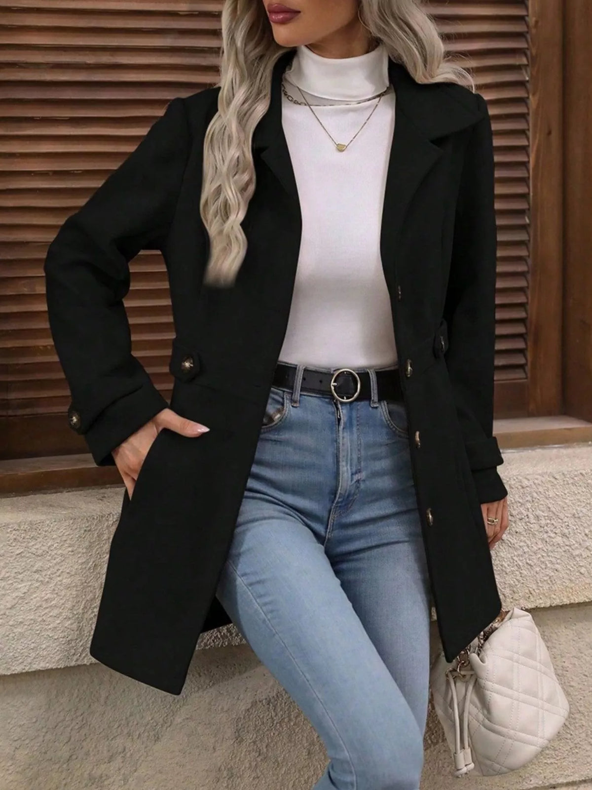 Single-Breasted Long Sleeve Coat Black / S
